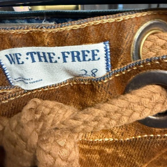 Free People We the Free Moxie Flocked Pull-On Barrel Jeans in Burnt Rust - Picture 9 of 9